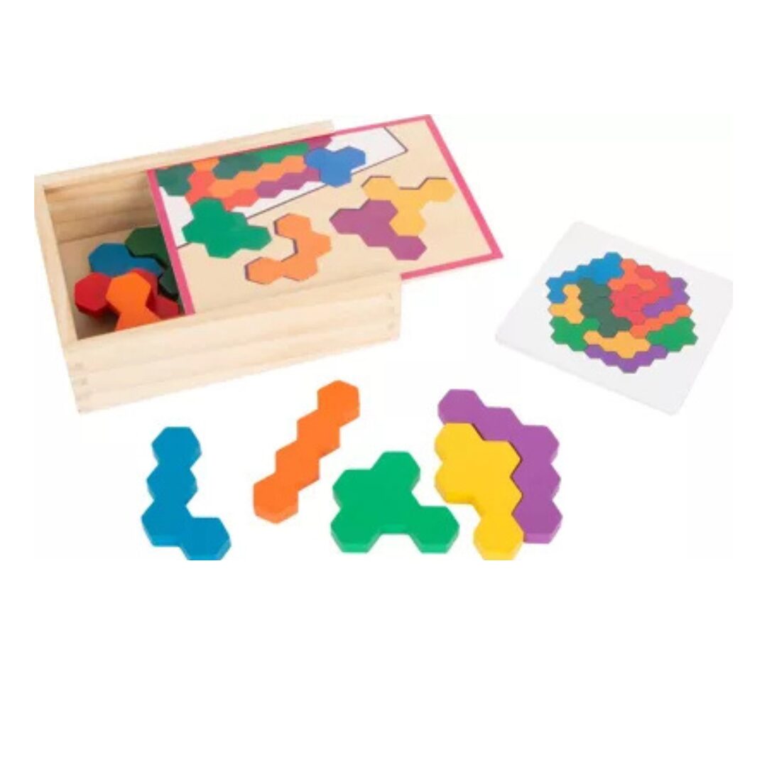 Puzzle hexagonal en bois coloré