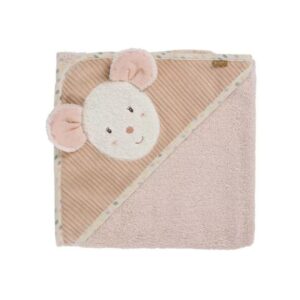 Serviette de bain à capuche bébé rose avec motif souris