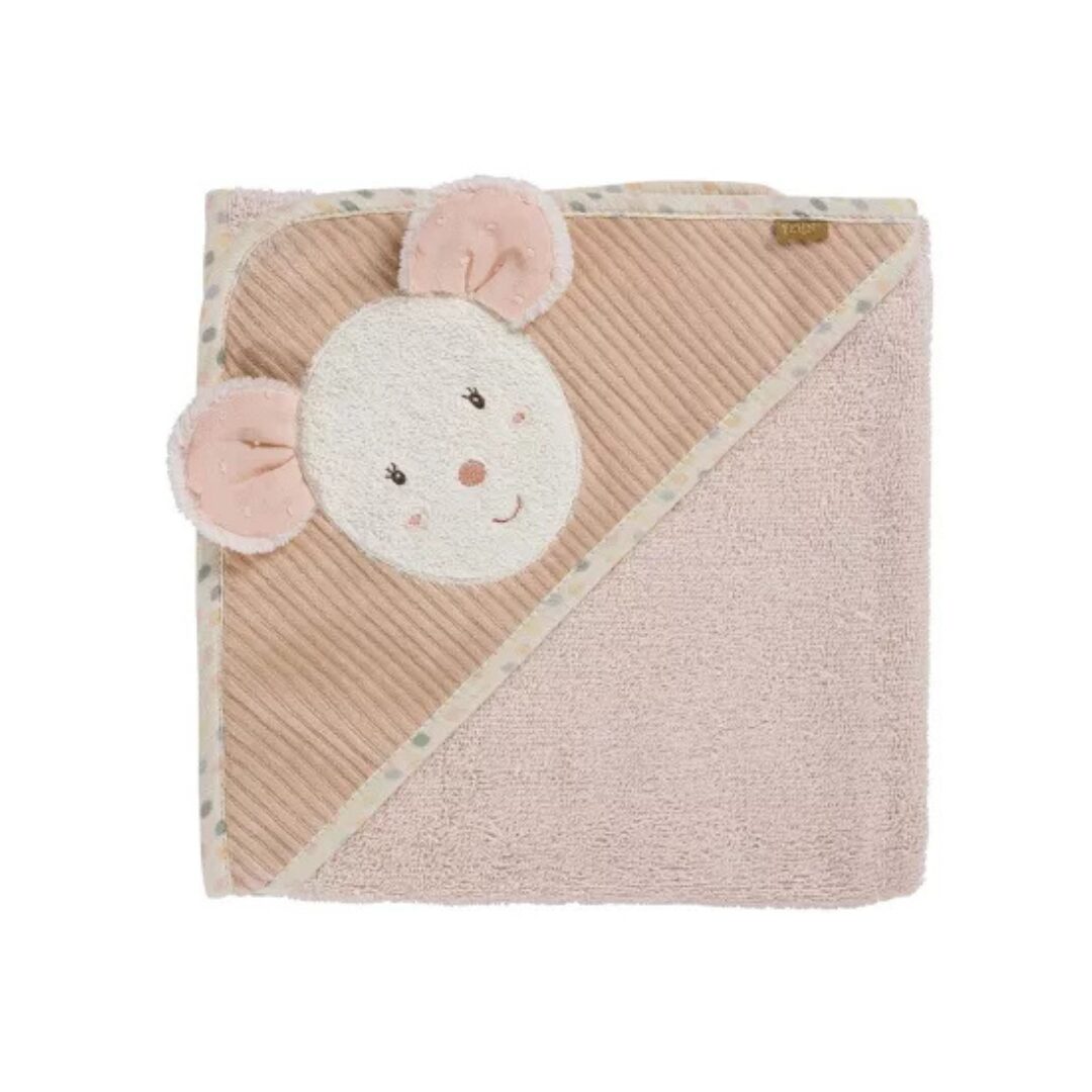 Serviette de bain à capuche bébé rose avec motif souris